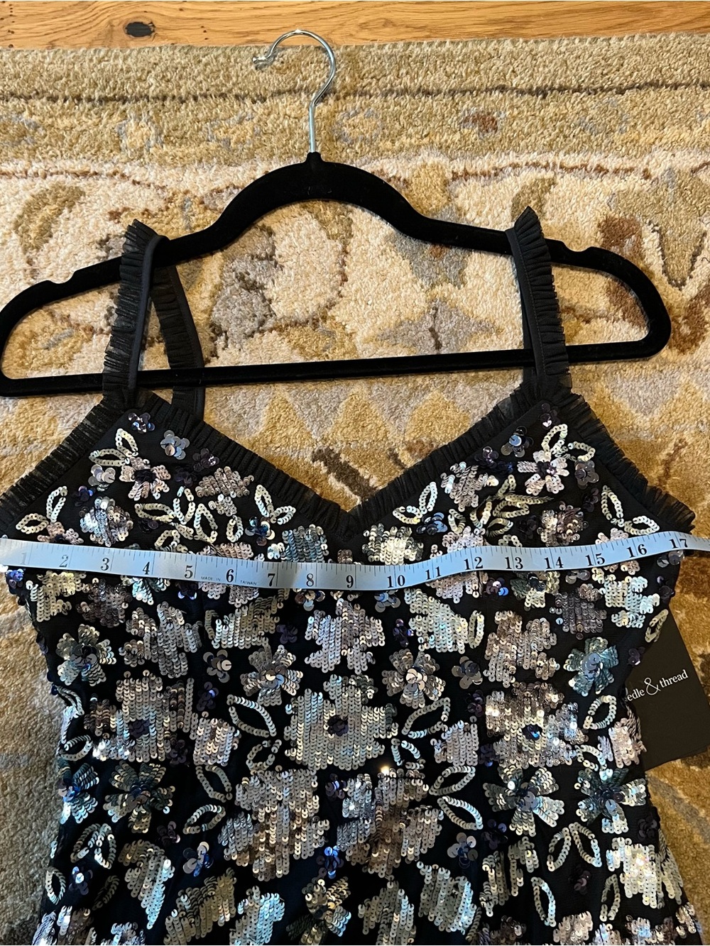 BHLDN Needle and Thread Wildflower Black Floral Sequin Midi Dress - Picture 14 of 16